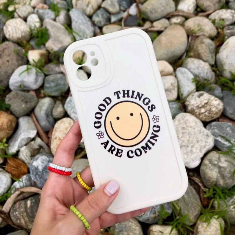 Good Things Are Coming Cream Black Yellow Happy IPhone 13 Base Model Phone Case